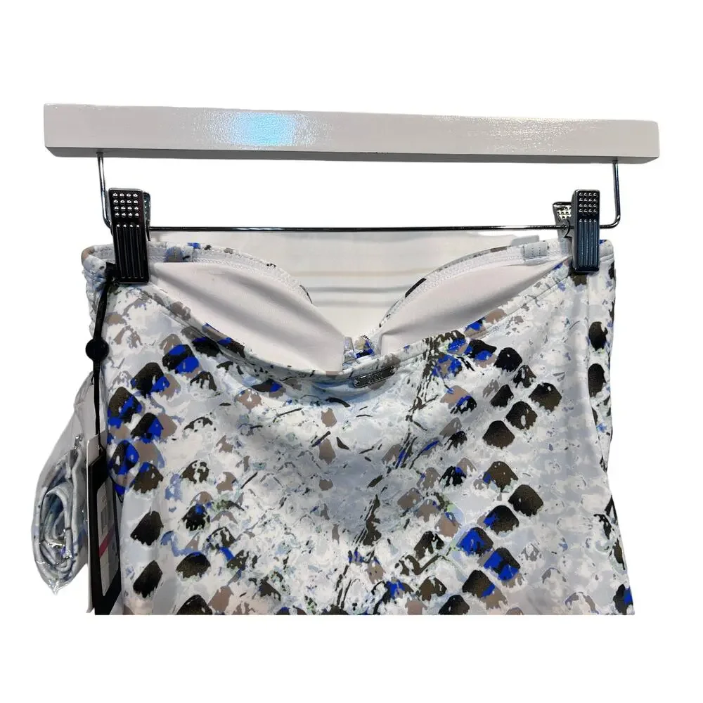 DKNY WOMENS SZ XS TANKINI TOP PRINTED BANDEAU BOW JUMBO MULTI SNAKE SPLASH MULTI - Picture 6 of 10